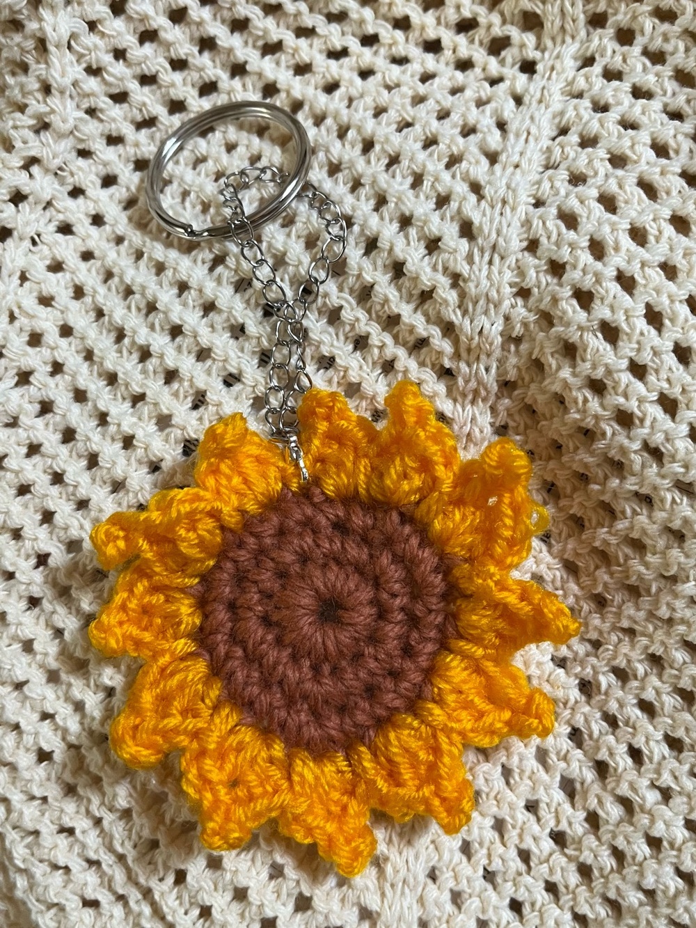 Bright Yellow Sunflower Crochet Key & Card Holder Keychain